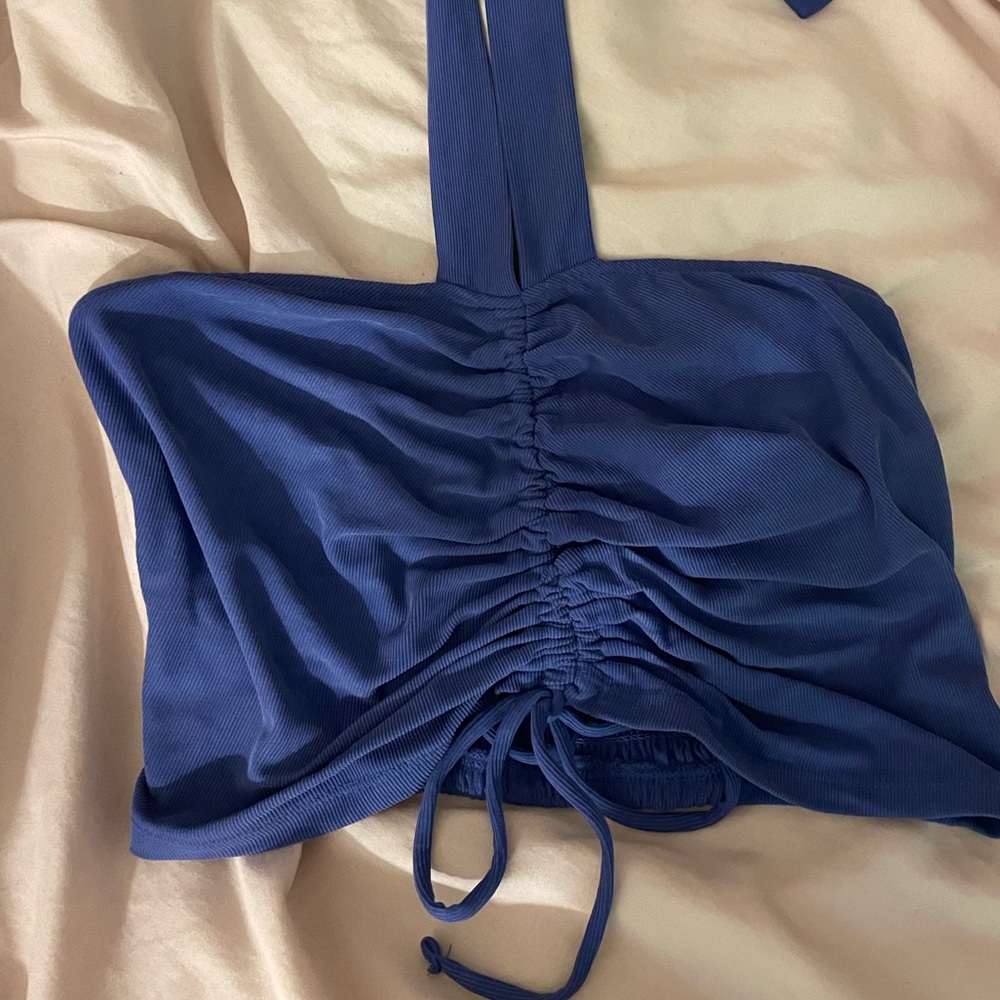 Navy Scrunched Halter Top